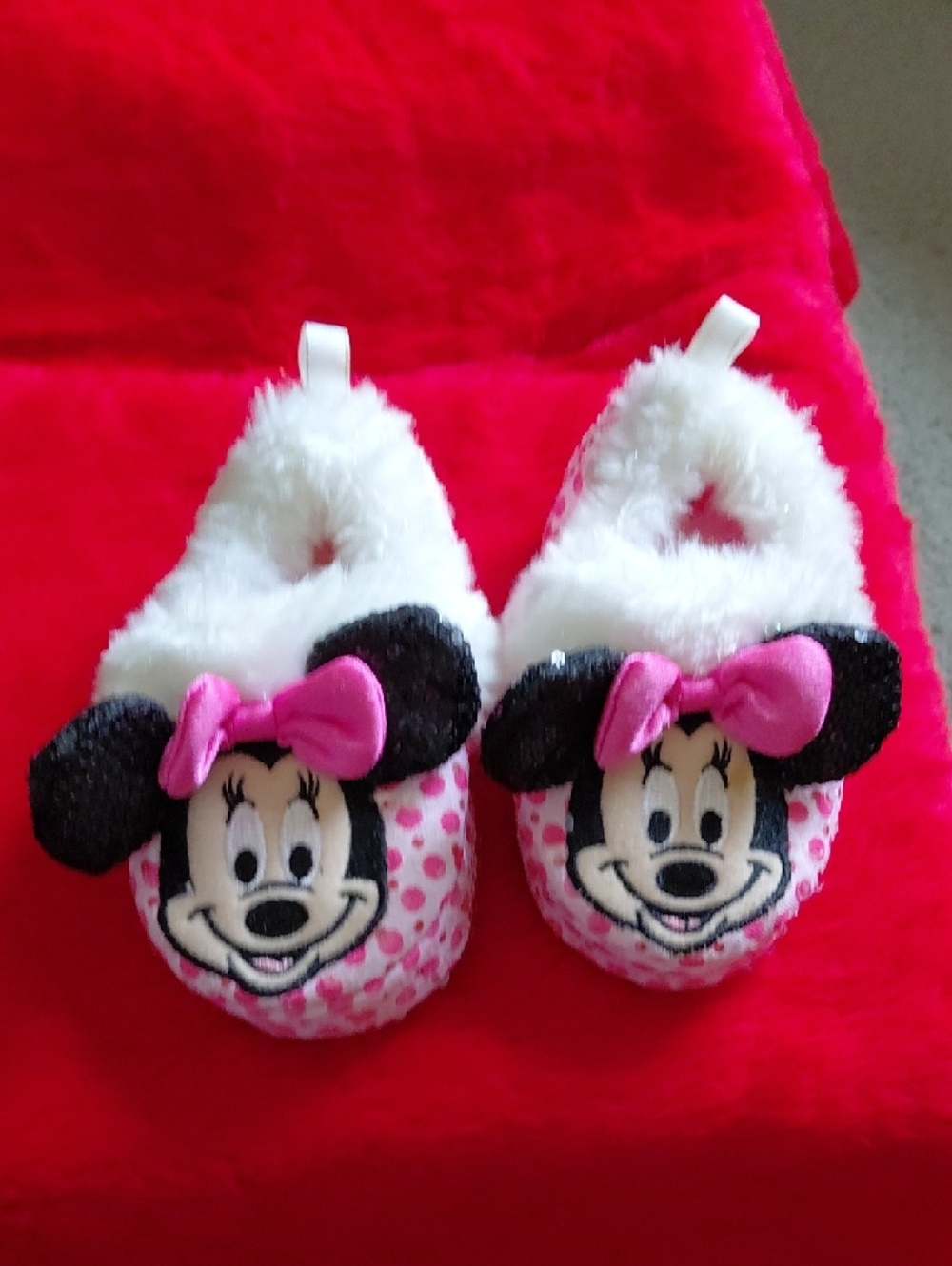 Kids Pink Minnie Mouse Plush Slip-On Shoes